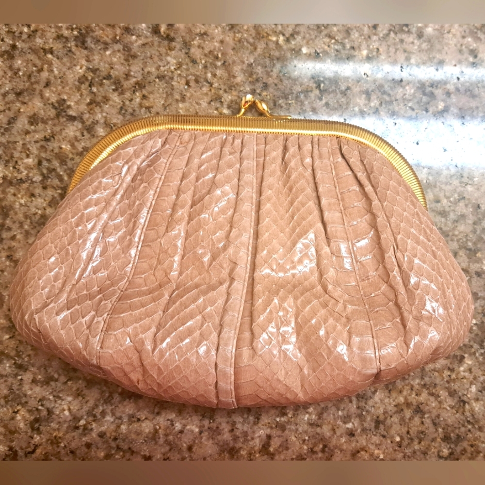 Judith Leiber Beige Python Clutch/ Evening Bag - image 1